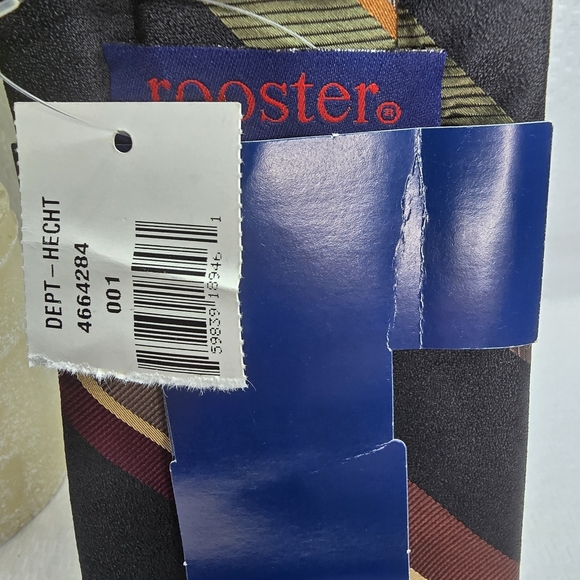 Blue Rooster Men's Black Diagonal Striped Tie 100% Silk NWT vintage - Picture 5 of 6